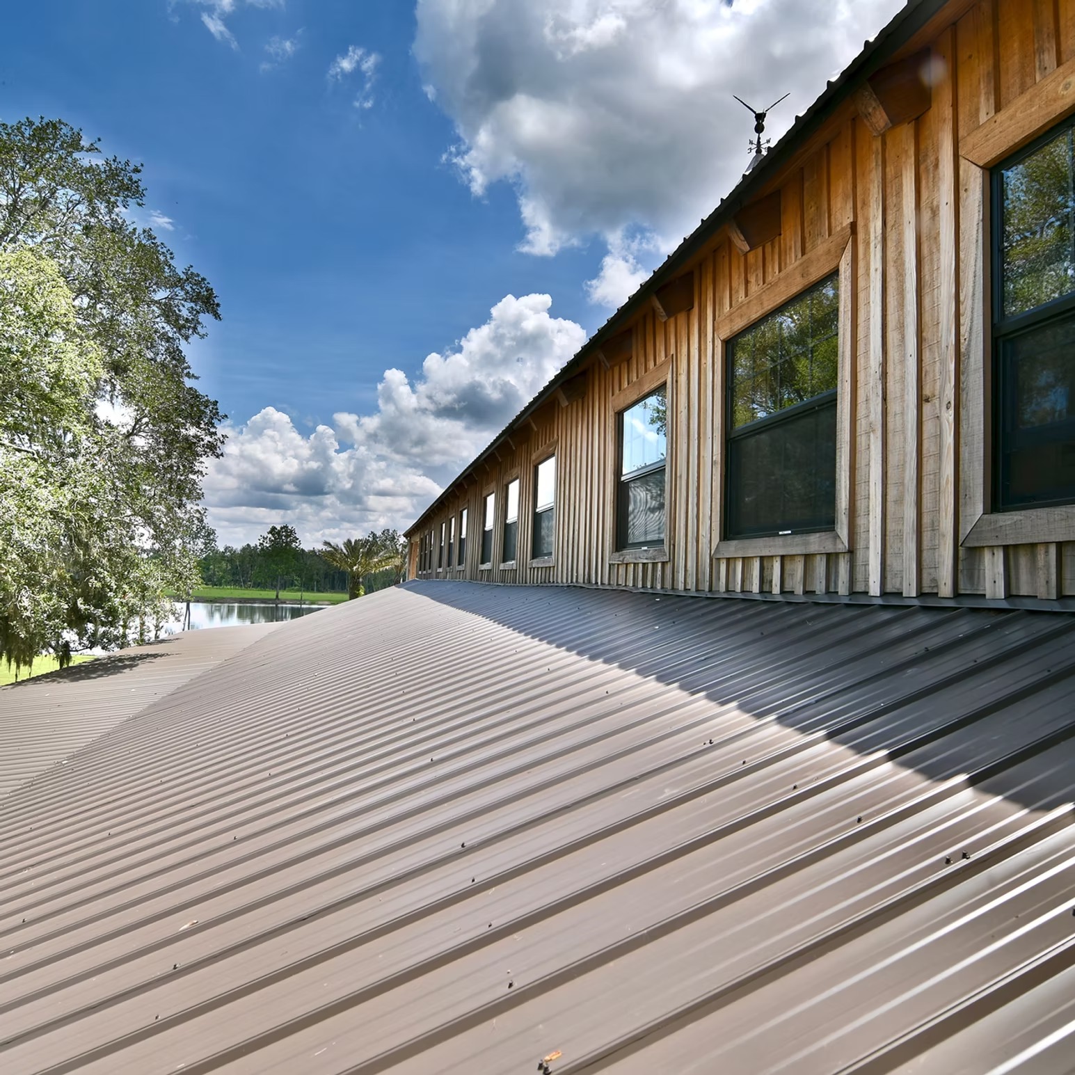 Metal roof and wood siding of the barn at Cottonwood Ranch