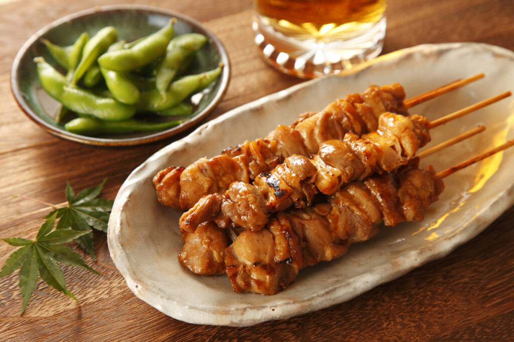 Catered skewers and edamame served at an event at The Barn at Cottonwood Ranch